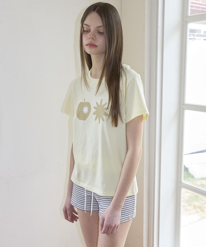 Nyuyogwogseu Apple Print Short Sleeve T-Shirt_Lemon