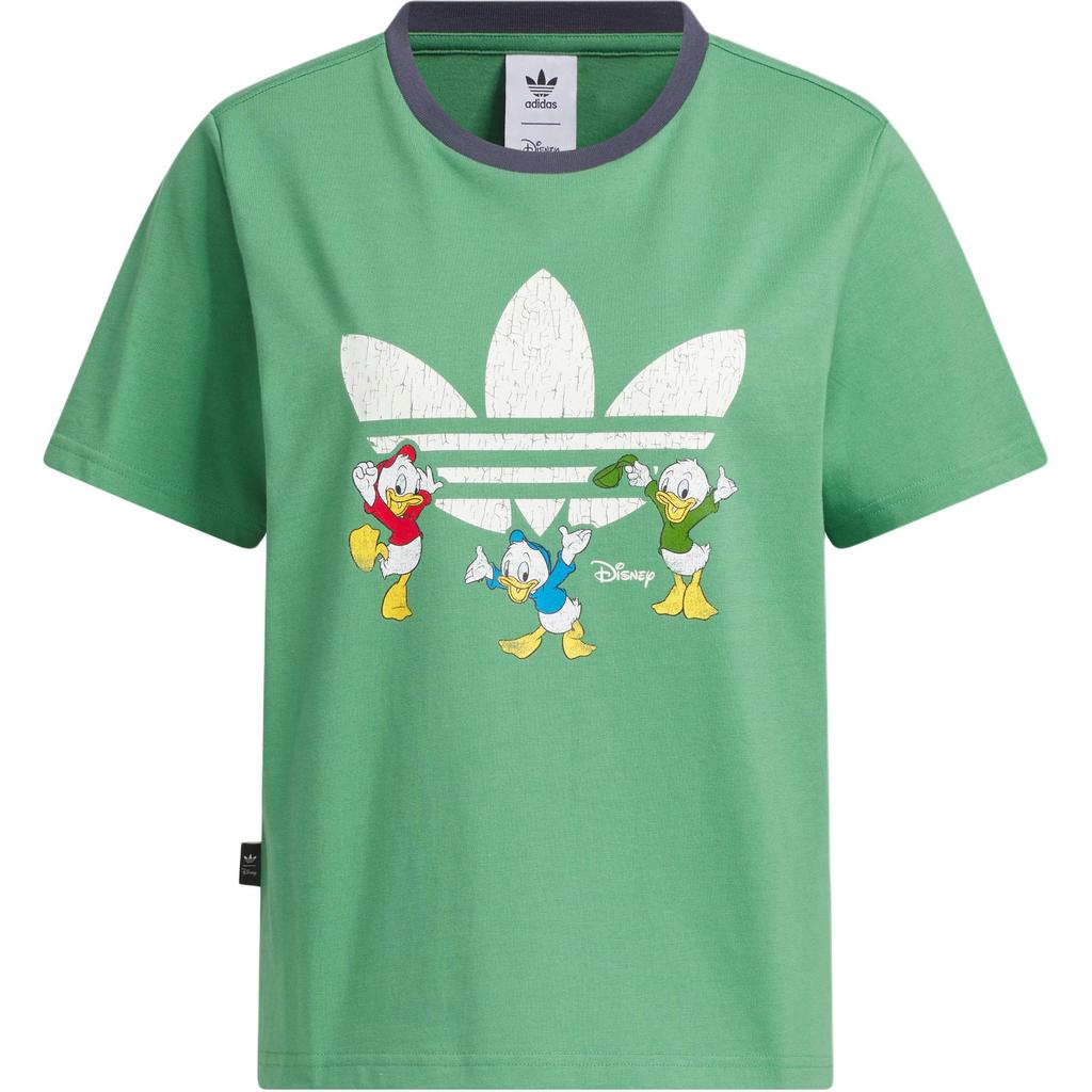 Adidas Disney Print Sports Short Sleeve T-Shirt Women Tops Green JP1427