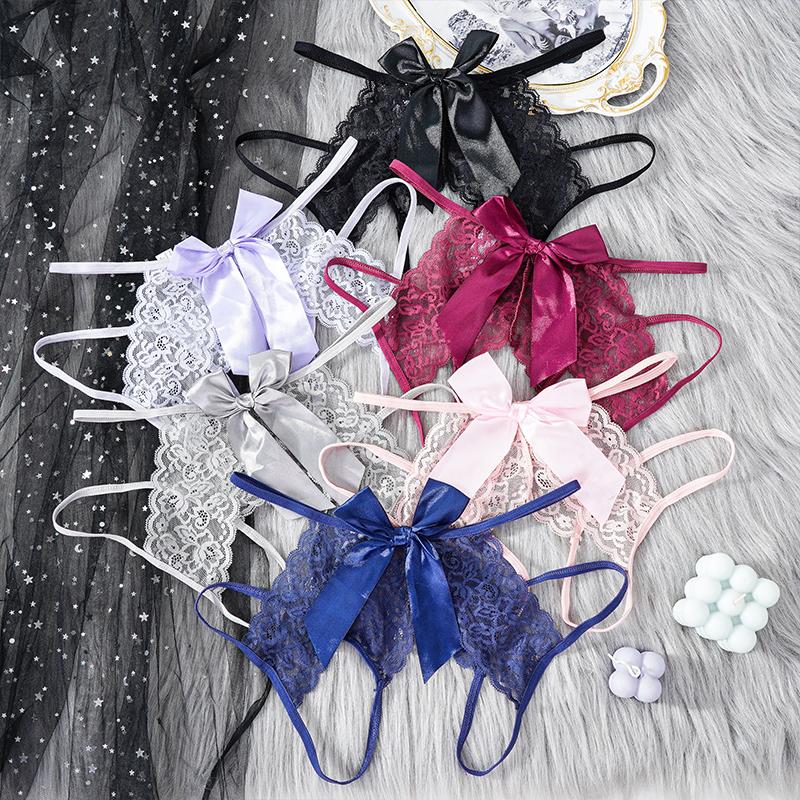 Women's Hollow Open Crotch Panties Bow Lace Erotic Pants Sexy Lingerie Underpants