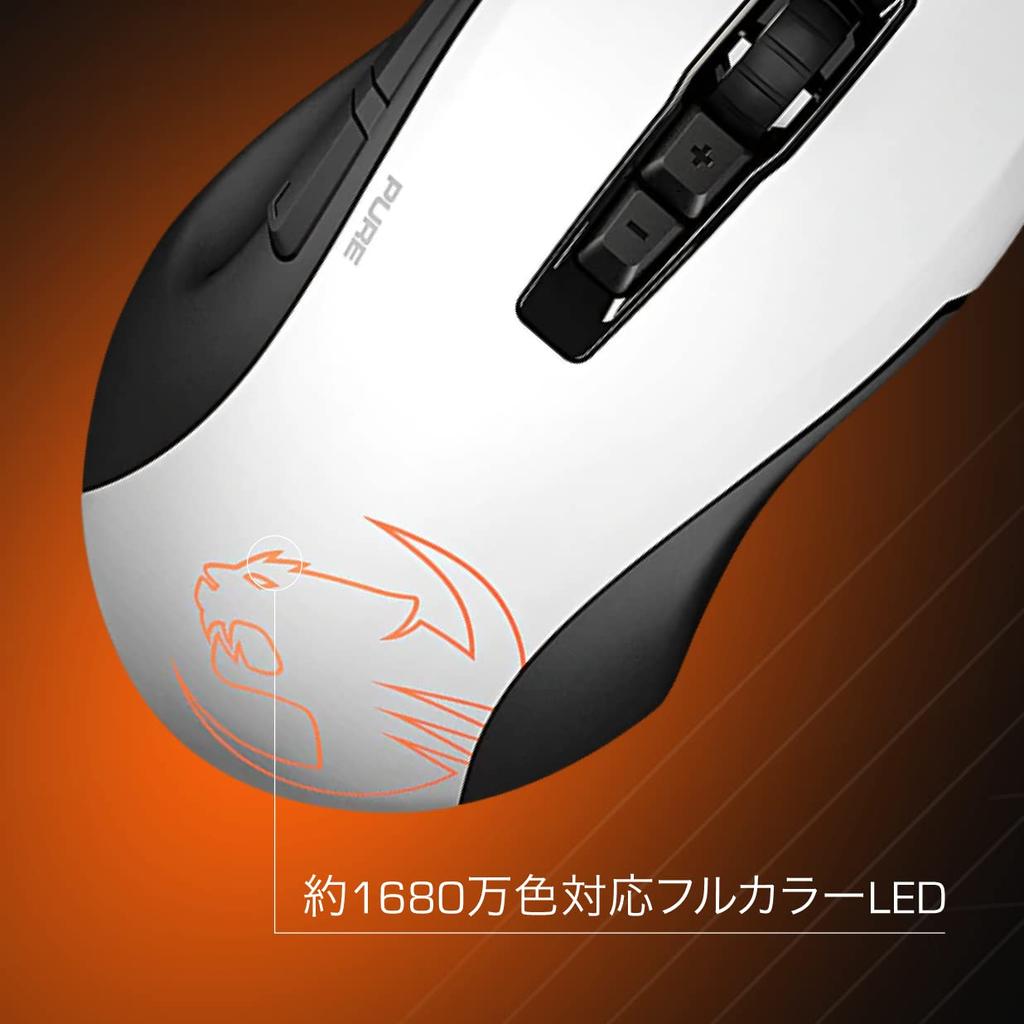 ROCCAT Kone Pure Wired Gaming Side Windows 7 or later Japanese Owl-Eye Mouse, Braided, White, Optical, 12K, Buttons, 88g, FPS, RGB, [Official