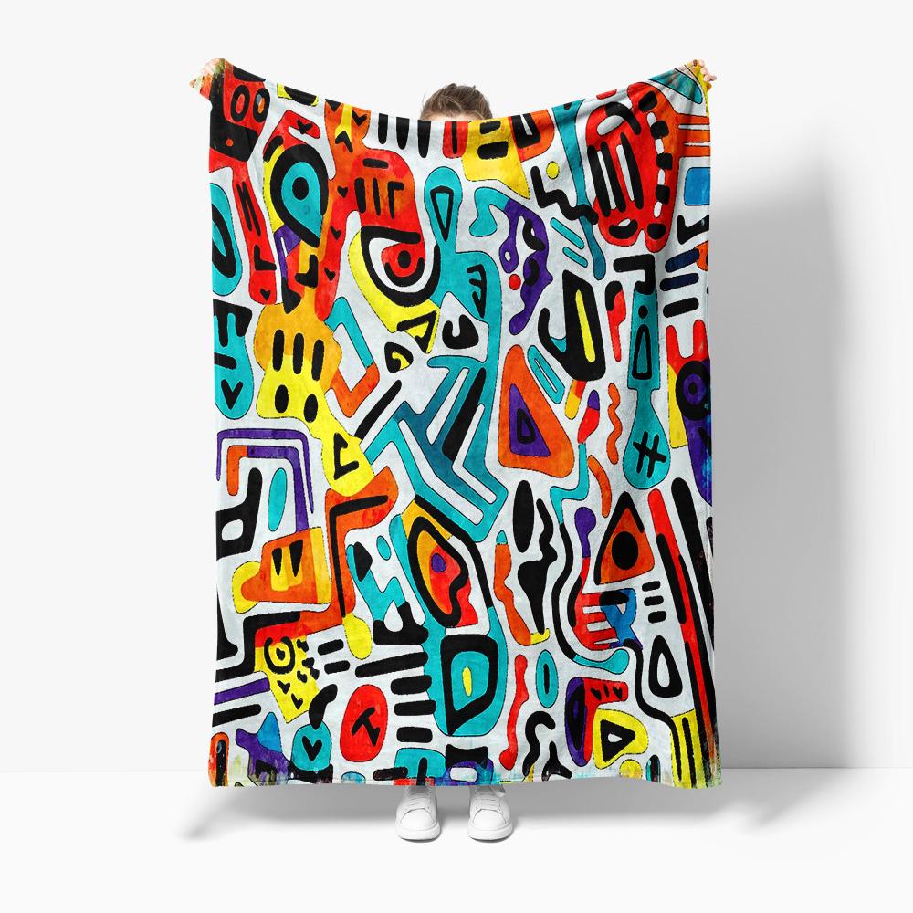 Colorful Abstract Doodle Art Blanket Kids Teen Sofa Bed Throw Warm Fuzzy Comfort Gift 75x100cm (30x40inch)
