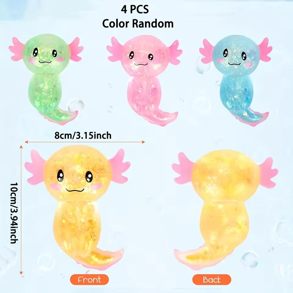 

4Pcs Vivid Salamander Toys Cute Malt Sugar Filled Stretchy Axolotl Fun Press Birthday Supplies Party Favors Color Assorted