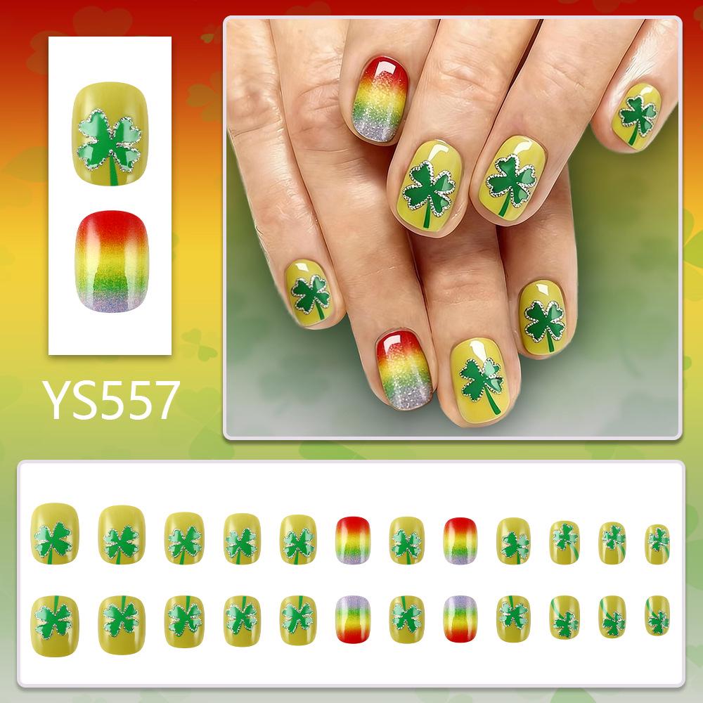 St. Patrick's Day Rainbow Clover Pattern Wearable Nails - 24 Piece Set