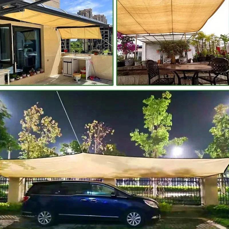 Beige Shade Mesh Wrap-Around Perforated Shade Fabric Thickened Heat Insulating Mesh Summer Outdoor Sun Shade Sail