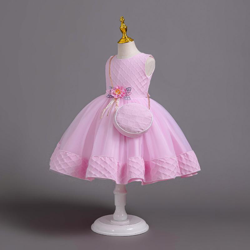 3dílné nové dívčí princeznovské šaty vyšívané s dlouhým rukávem elegantní dívčí šaty dětská narozeninová párty šaty + taška