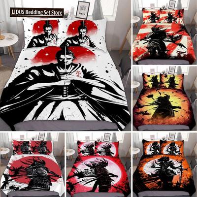 Copripiumino Re Regina Samurai di Tokyo Set Biancheria da Letto Stile Giapponese Cultura Bushido Asiatica Giapponese Copripiumino in Poliestere 2/3pz