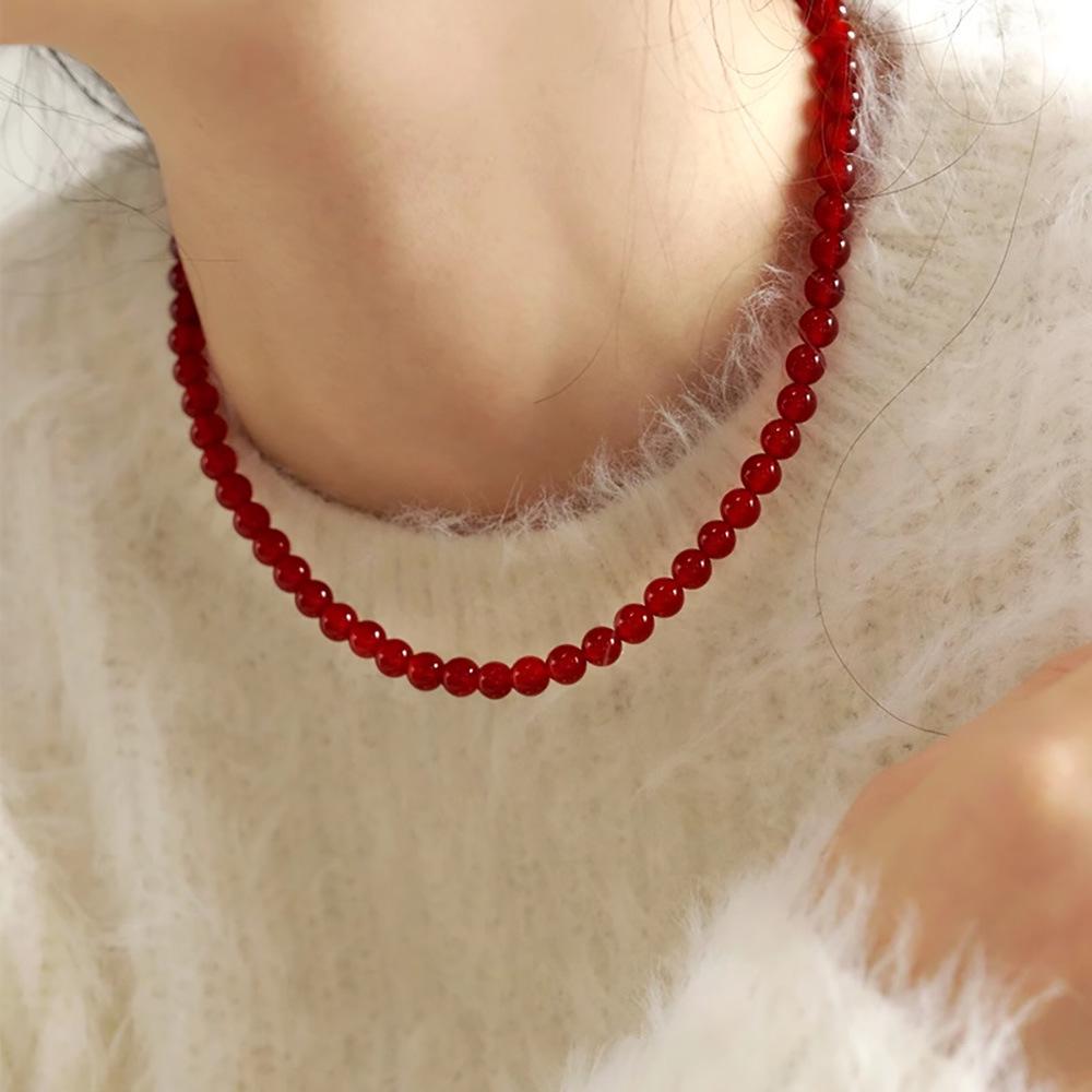 Agate-Colored 925 Silver Necklace - Women's Luxury Versatile Collarbone Chain