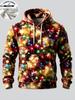 Men Fleece Lined Hoodie Christmas Santa Costume Pattern Print Pullover Hooded Sweatshirt Winter Top