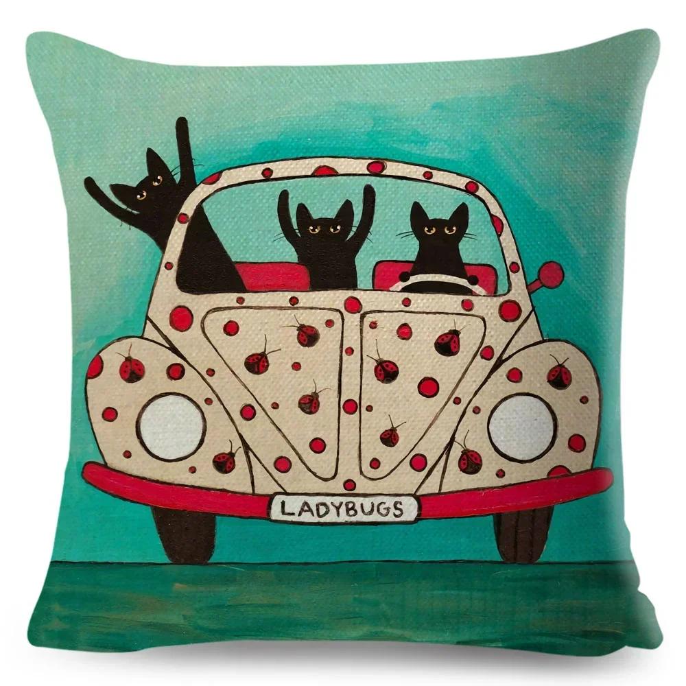 Cartoon Driving Car Cat Cushion Cover Decor Cute Pet Animal Pillowcase Polyester Pillow Case for Sofa Home Children Room