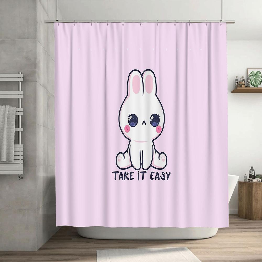Cute Rabbit Shower Curtain Bathroom Decor Farmhouse Easter Bunny Washable Fabric Liner Set For Kids Room