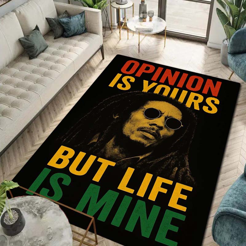 Bob Marley Music Print Flannel Area Rug Non‑Slip Floor Mat For Couch Bedroom Game Room Living Room Home Holiday Decor Gift