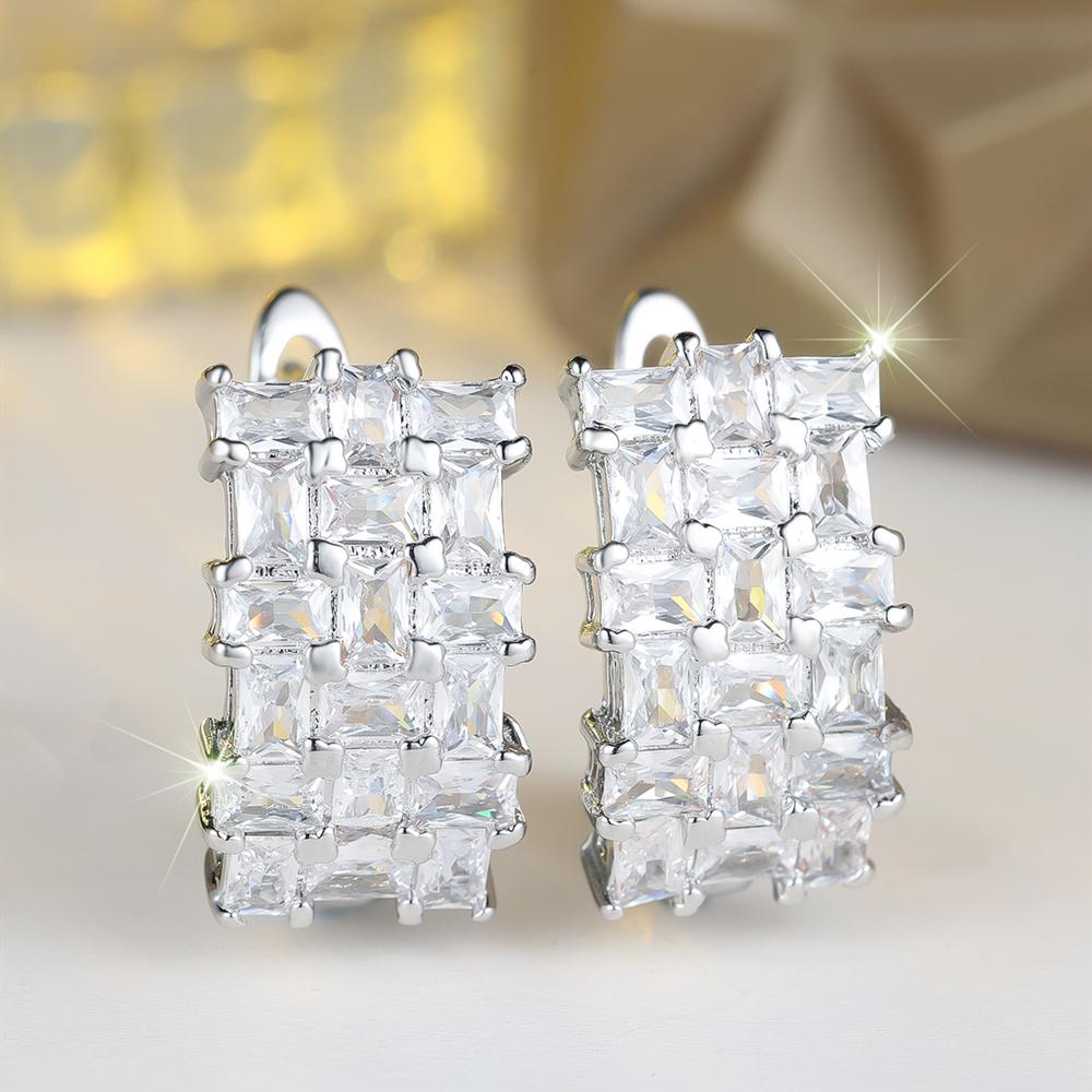 Simple Silver Color Geometric Drop Earrings Ladies' Sparkling White Zircon Wedding Earrings Fine Jewelry Gifts