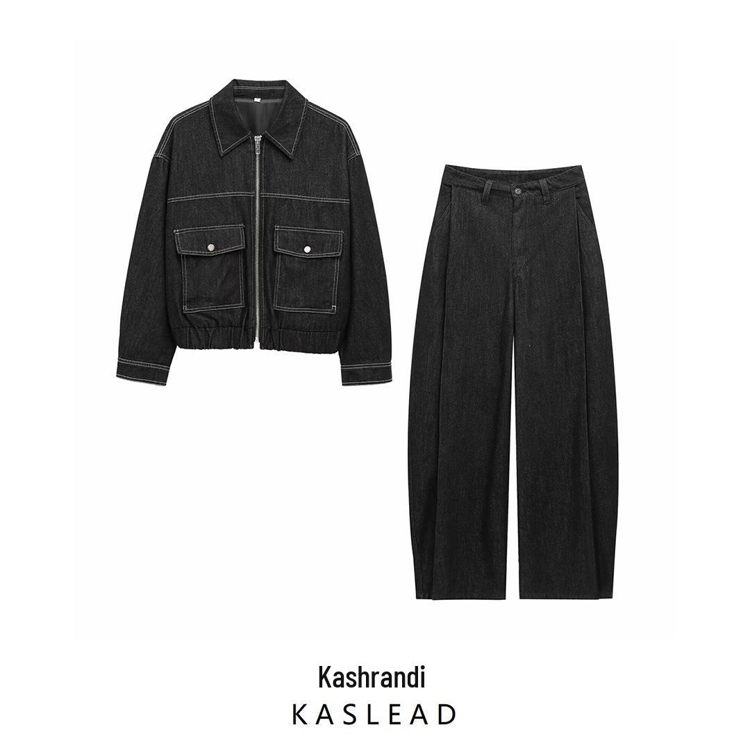 

2025 Spring Women s European & American Style Jacket Coat with Casual Pleated Pants Set Small