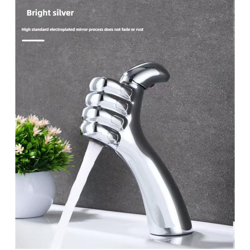 New Style Bathroom Basin Faucet Hot and Cold Water Thumb Faucet, Washbasin Mixers Taps, Universal Basin Faucet Black Chrome Gray