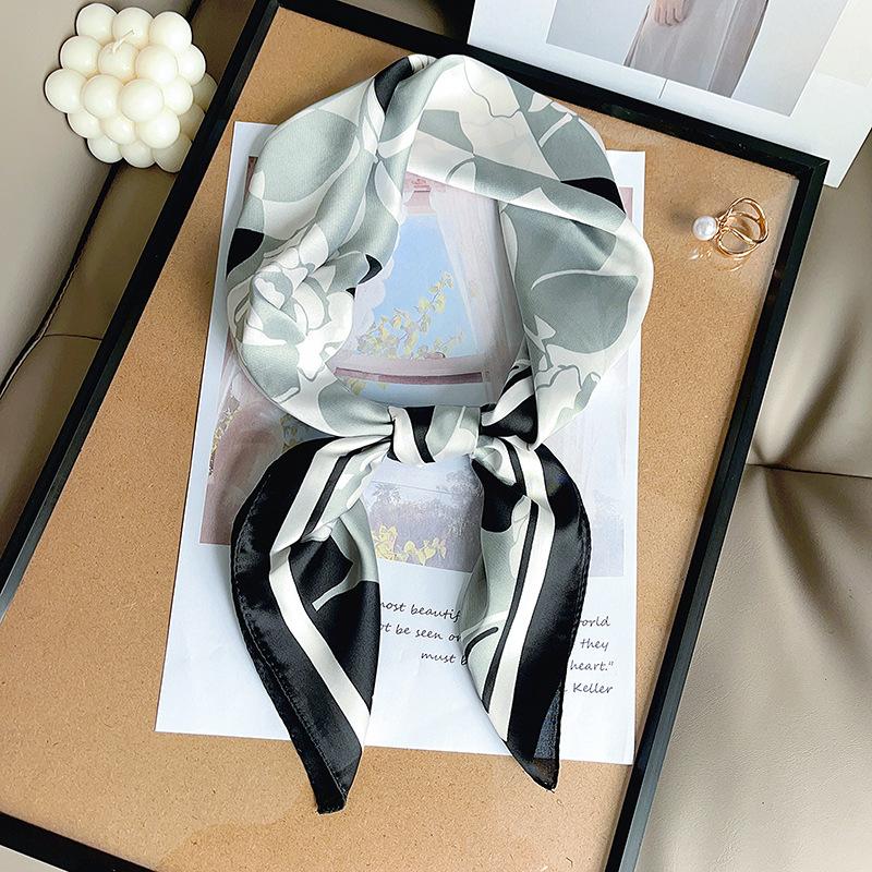 70 Square Scarves Spring and Summer High-value Creative Silk Scarves Women's Small Fresh and Simple Flower Printing Simulation Silk Square Scarves