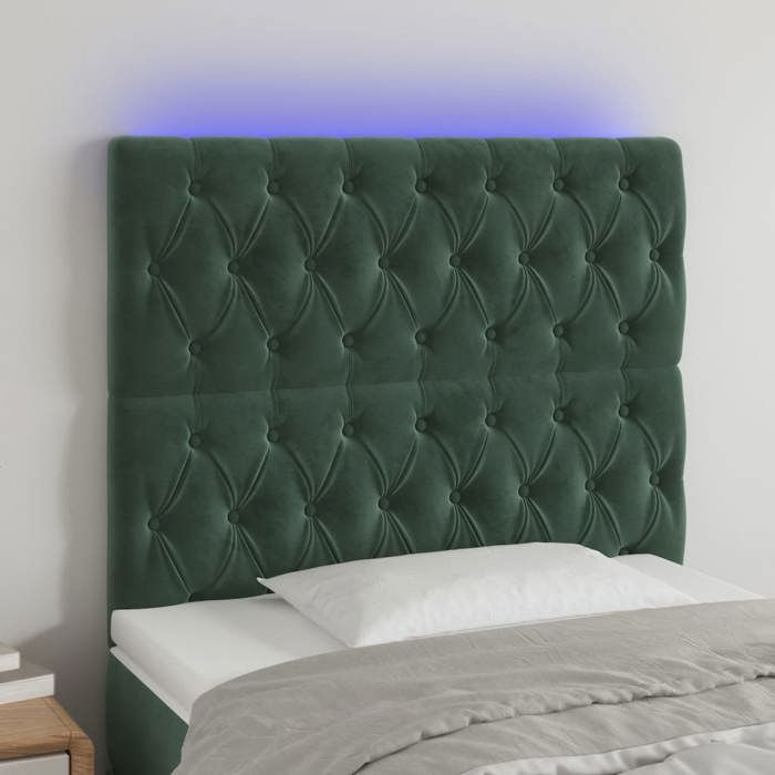 VidaXL Tête de Lit à LED Meuble de Chambre à Coucher Accessoire de Lit Simple Tête de Cadre de Lit Intérieur Vert Foncé 3122805