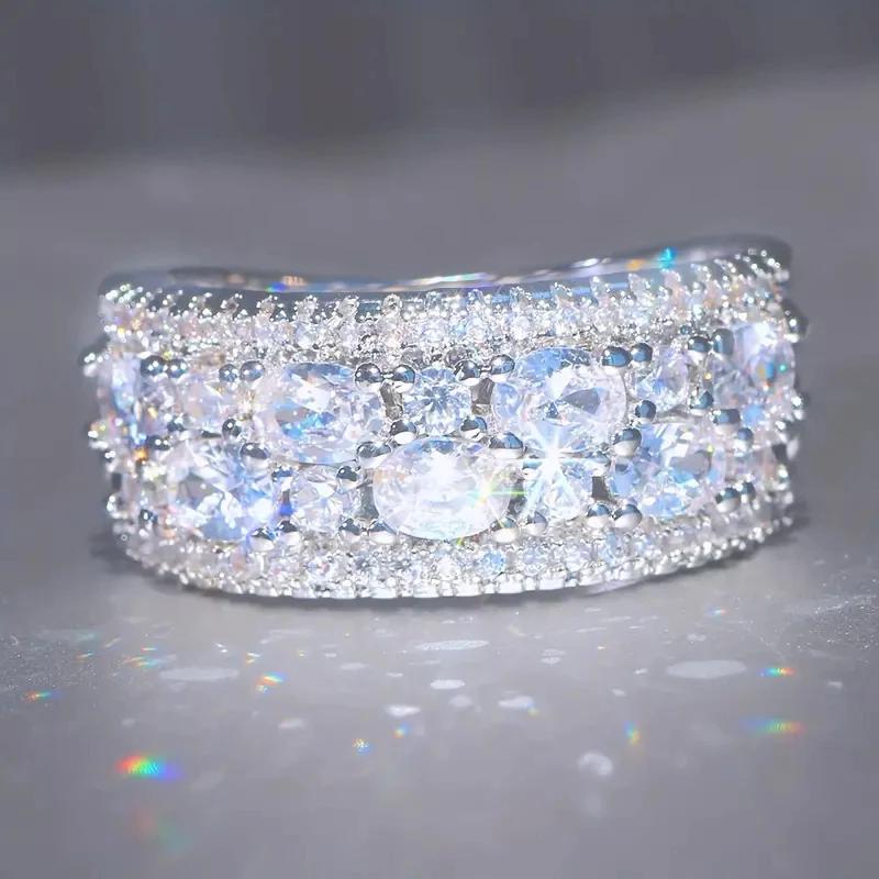CAOSHI Luxury Full Bling Iced Out Finger Ring Lady Wedding Band Jewelry with Shiny Zirconia Gorgeous Accessories for Engagement