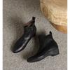 Soft Leather Short Boots Women's New Autumn and Winter Cotton Boots Slope Heel Middle Heel Ankle Boots Bare Boots Velvet Warm