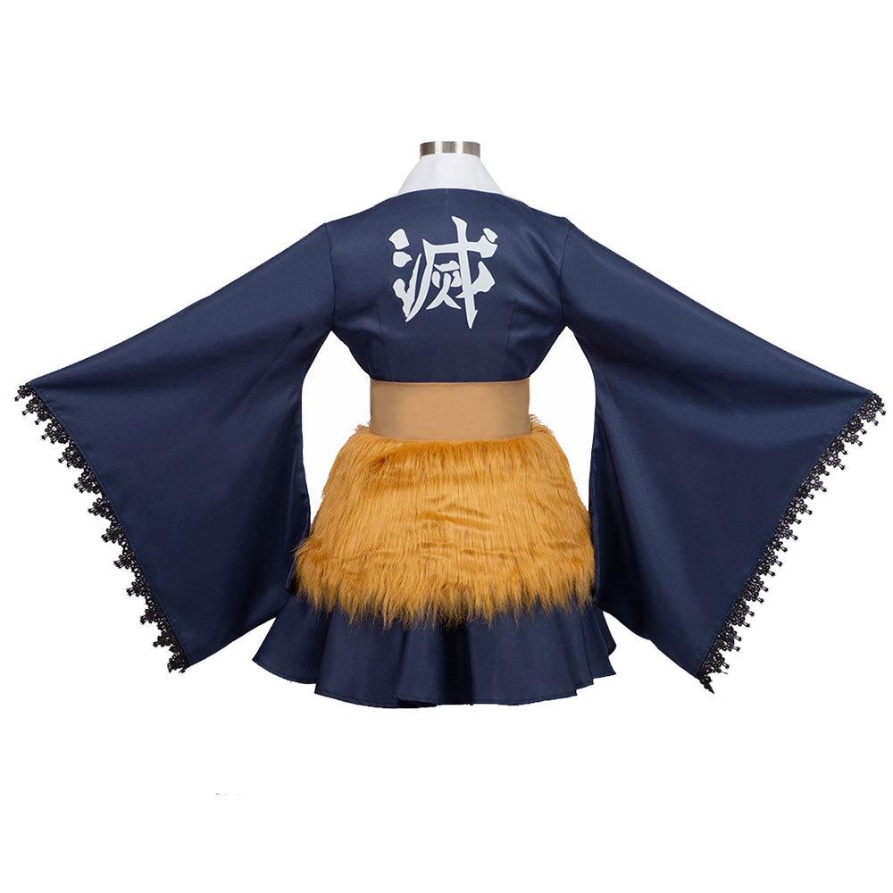 Inosuke Cosplay Kostüm für Damen Dienstmädchenkleid Halloween Comic Con Rollenspiel Anime Outfit Set mit Kopfschmuck M-XXL