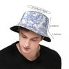 Navy Blue Toile De Jouy Bucket Hat Women Unisex Unisex Fashion French Countryside Floral Summer Fisherman Cap