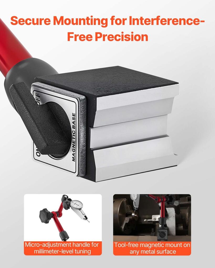 Dial Test Indicator with Universal Magnetic Base and Storage Case, 0.01 Mm Accuracy, 0-0.76 Mm Range, Micro Ball Handle for Narrow Area Measurement,