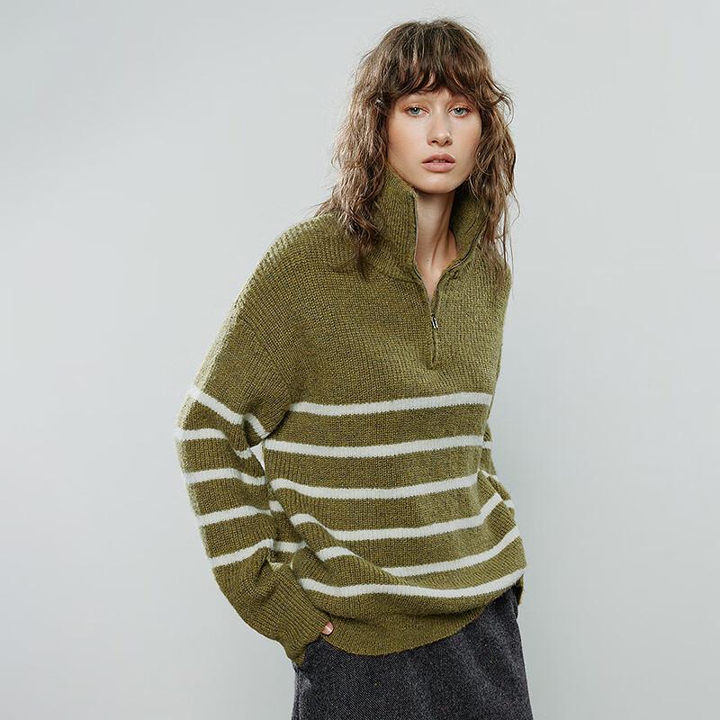 Women's Faux Mohair Zipper Lapel Sweater