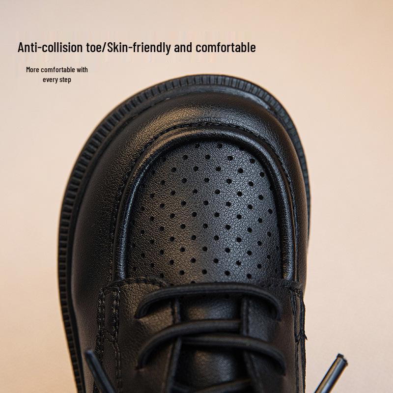 Boys' Black & White Leather Spring/Autumn Shoes - British Style with Soft Sole