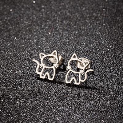 1 Paire Boucles d'Oreilles Puces Chat Mignon Acier Inoxydable pour Hommes Femmes Punk Étudiants Cadeaux Tendance Mode Petites Puces d'Oreille Bijoux
