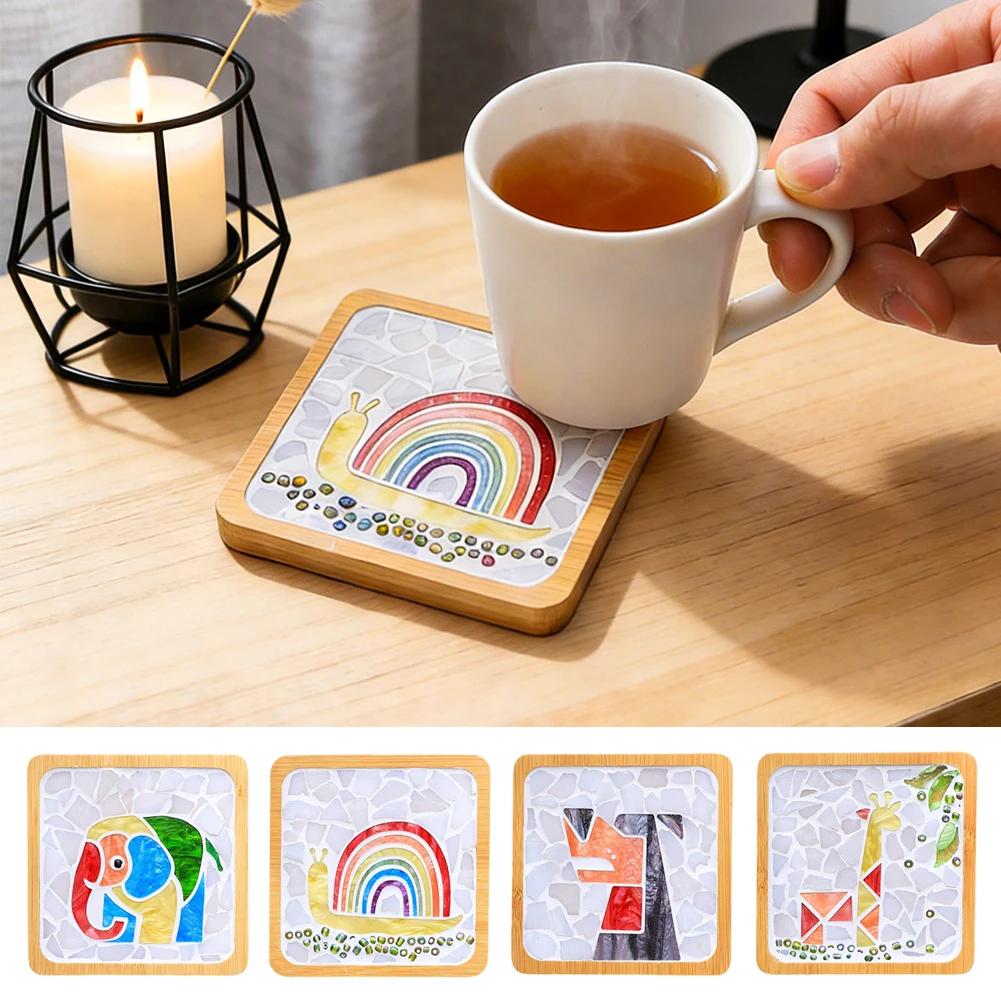 Heat-resistant Cup Mat Fruit/Animals Mosaic Coasters Handmade DIY Bamboo Mica Pad Creation Handicraft