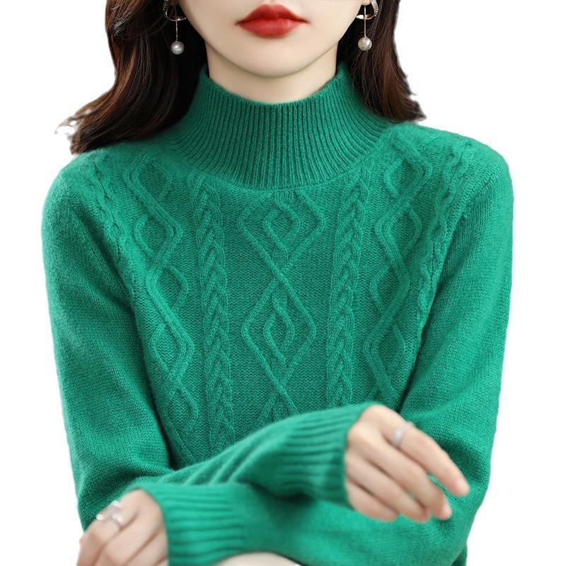 Autumn and winter new lazy wind knitted sweater women's semi-turtleneck sweater loose versatile soft waxy knitted bottoming shirt top