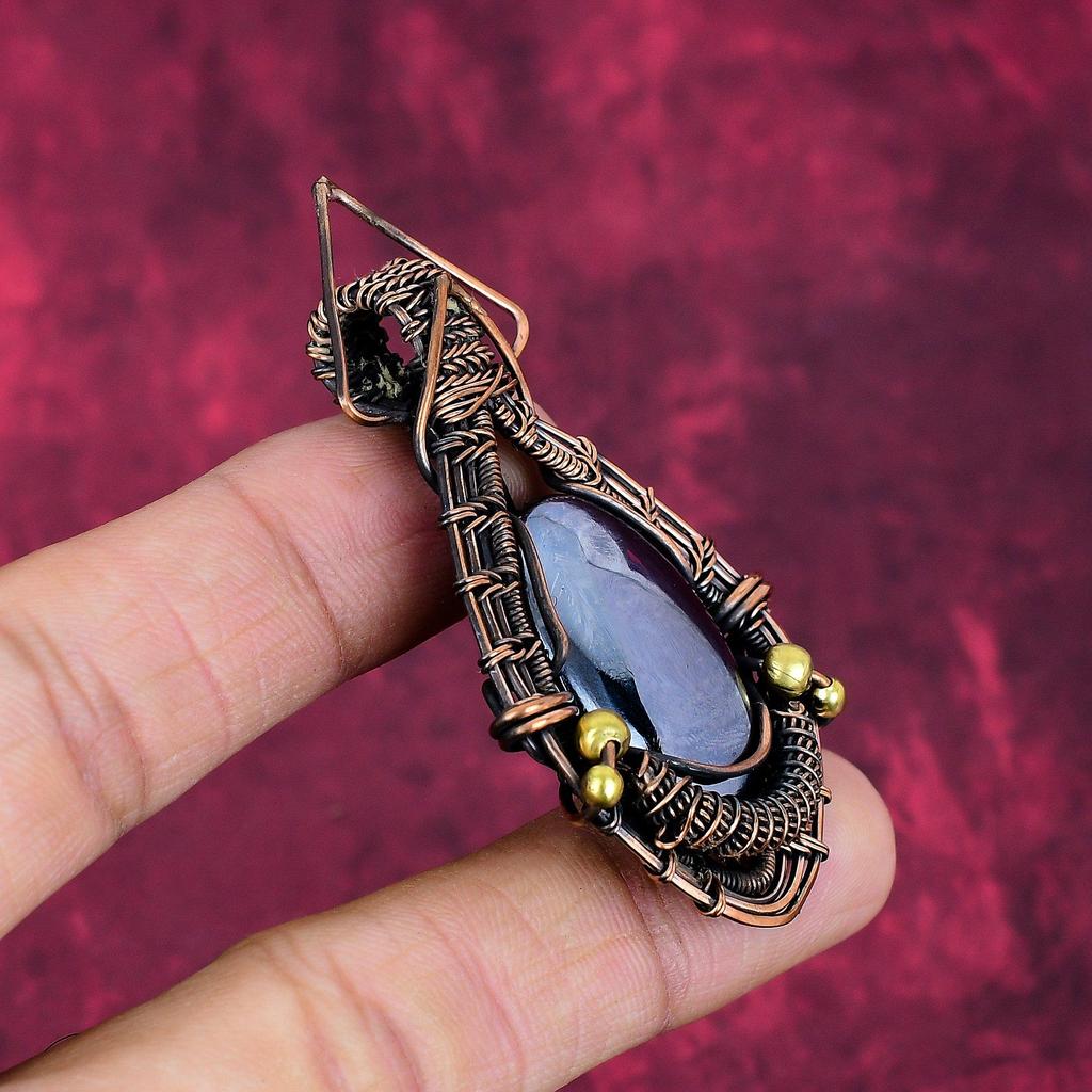 Schungit Edelstein Anhänger Handgefertigter Designer Anhänger Kupferdraht Gewickelter Schmuck