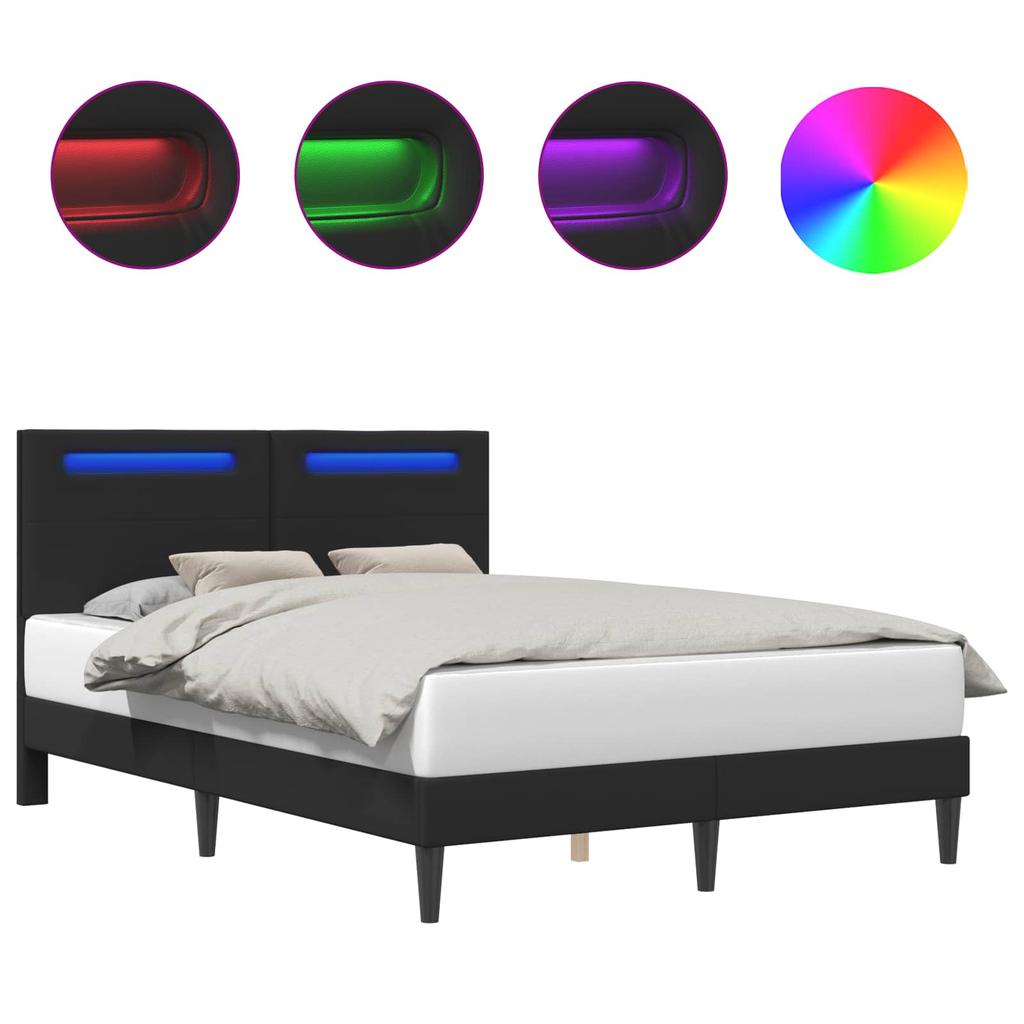 LED Light Strip Bed Frame Black 120 X 190 Cm Faux Leather