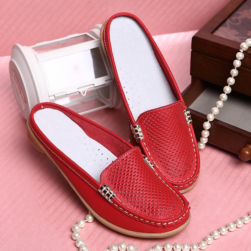 Fashion Hot Summer Flat Sandals Comfortable Women Slippers Genuine Leather Loafers Moccasins Outdoor Non-slip White Casual Slides Fashio
