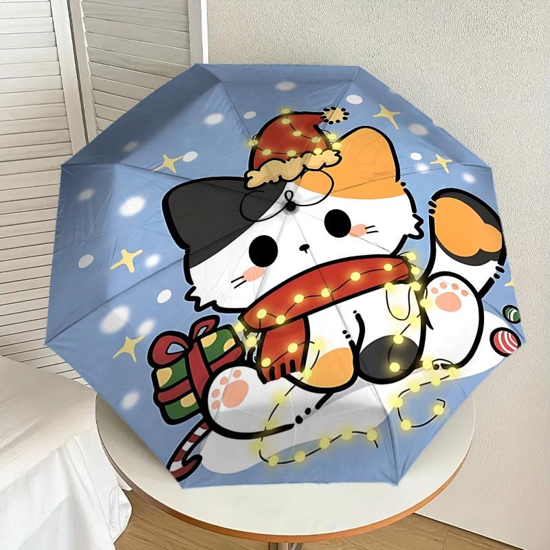 Christmas Hello Kitty Light-Up Umbrella - Automatic Opening & Closing, Outdoor Protection, Travel Accessory, Lightweight and Durable 058