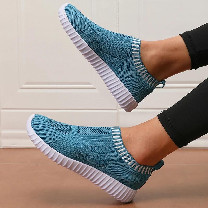 Women'S Casual Mesh Flat Shoes Breathable Comfortable Vulcanized Shoes Summer For Daily Use In Anti Slip Walking Slip On Shoes