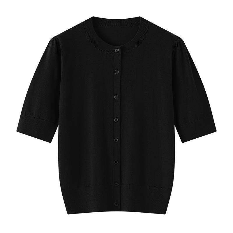 Spring/Summer Women's Silk-Like Round Neck 5-Point Sleeve Cardigan