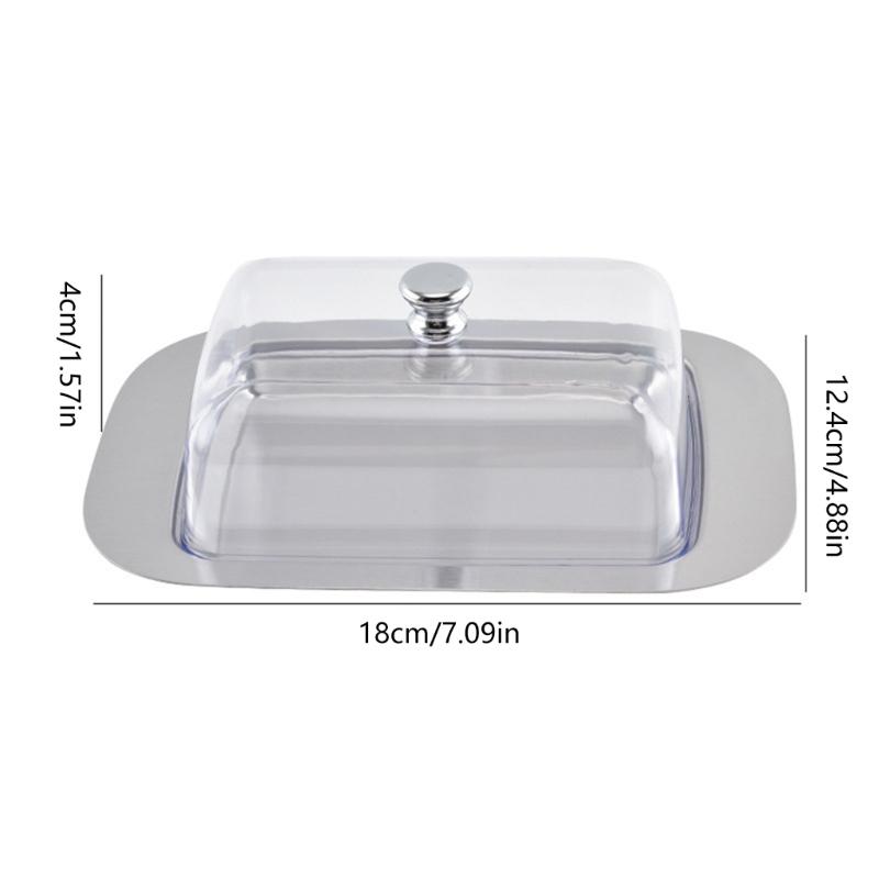 Butter Tray with Cover, Rectangular Cheese Serving Tray with Metal Base for Refrigerator Storage, Breakfast Tables, Tea Service, and Small Pastries