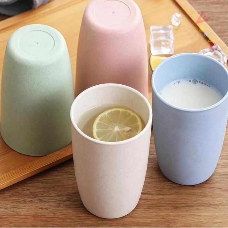 12Pcs Wheat Straw Cup Plastic Mouthwash Water Cup Brushing Cup Potable Drinking Travel Cup For Kids Adults