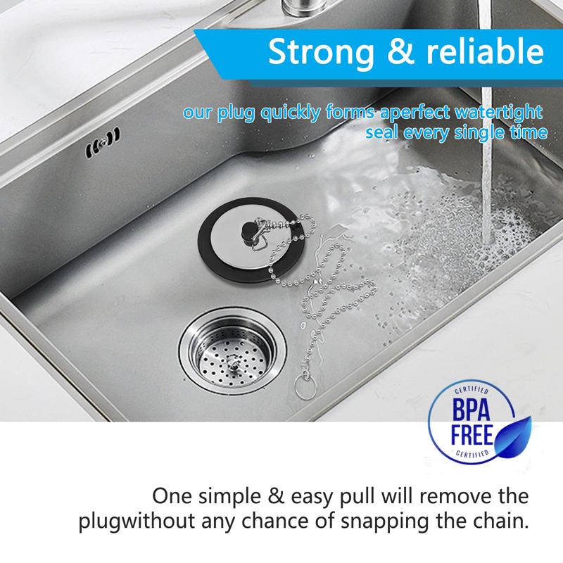 2 PCS Universal Sink Plug, Bath Plug Replacement, Kitchen Sink Plug Replacement, 40cm Chain
