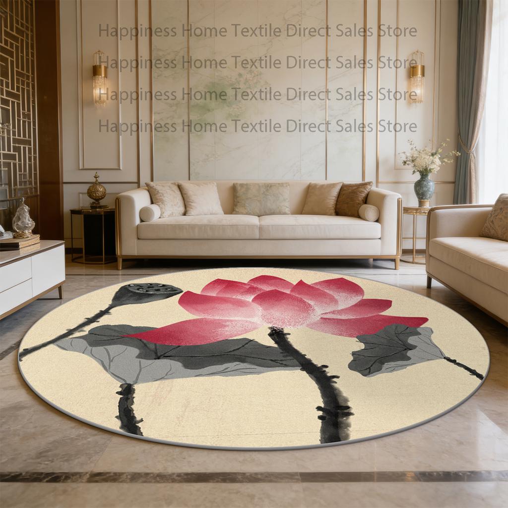 New Chinese Style Lotus Pattern Living Room Carpet Decoration Home Washable Non-slip Bedroom Floor Mats Large Area Study Rug