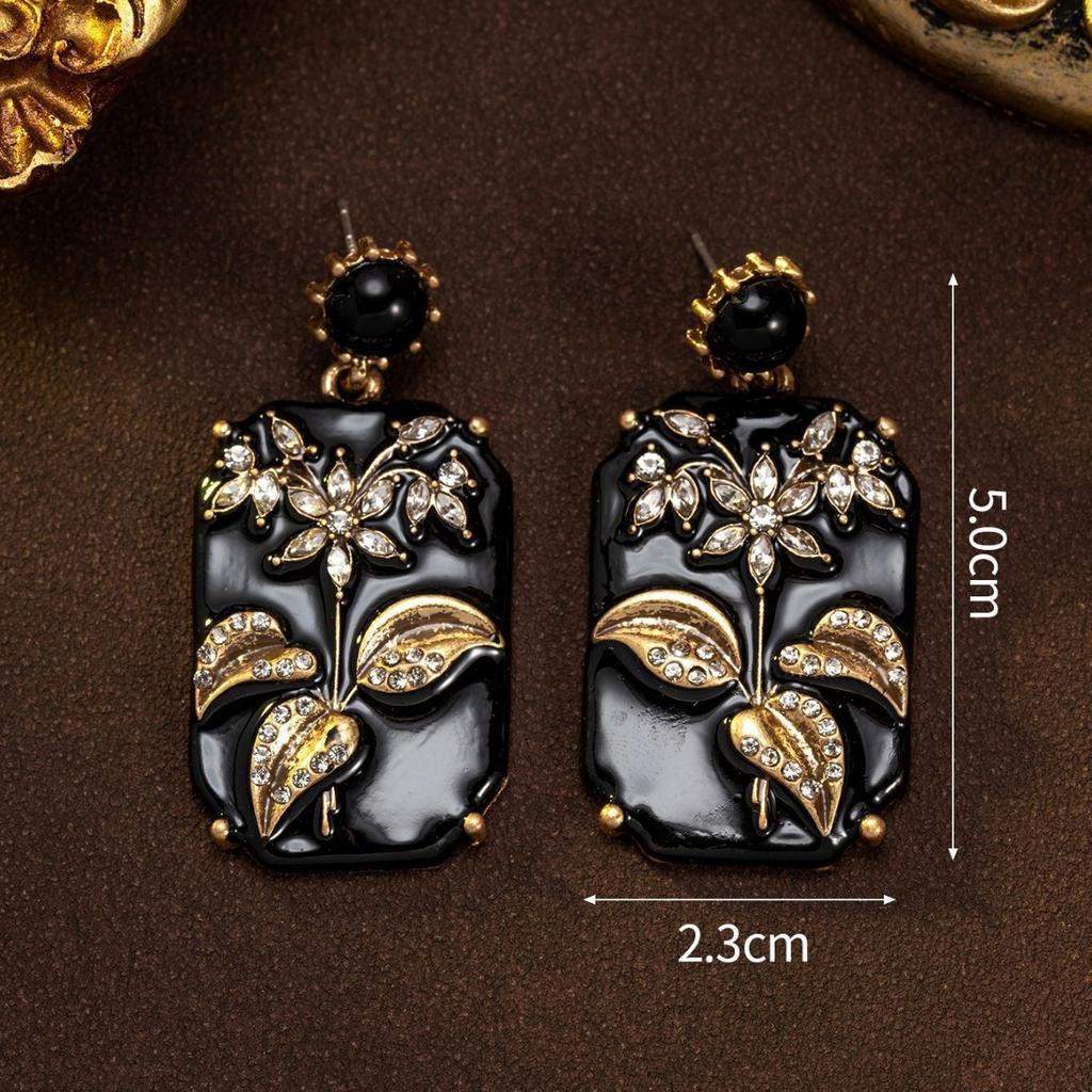 Enamel Relief National Style New Chinese Plum Blossom Earrings Medieval Vintage Gorgeous Retro Old Earrings