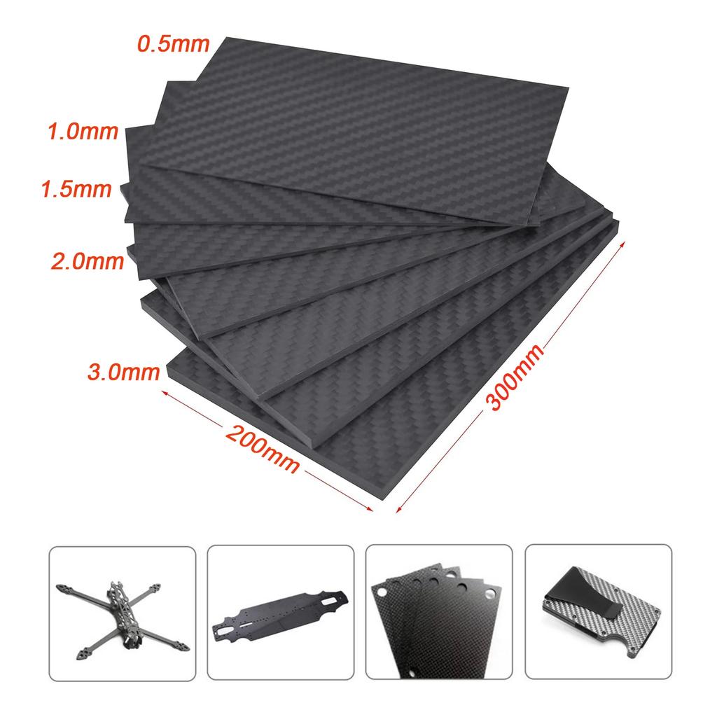 1pc 200x300mm 3K Carbon Fiber Plate, 0.5-3mm Thickness Carbon Material Panel for Craft & Project Making
