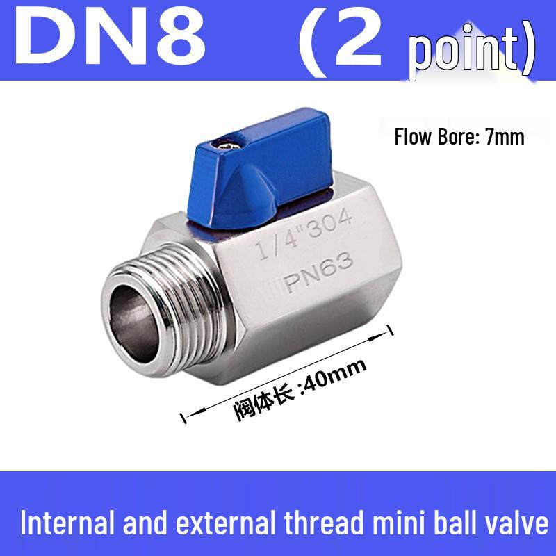 304 Stainless Steel Sanitary Mini Ball Valve, Internal/External Thread, High Pressure, 1/8"-3/4" Sizes, Open Pagoda Design