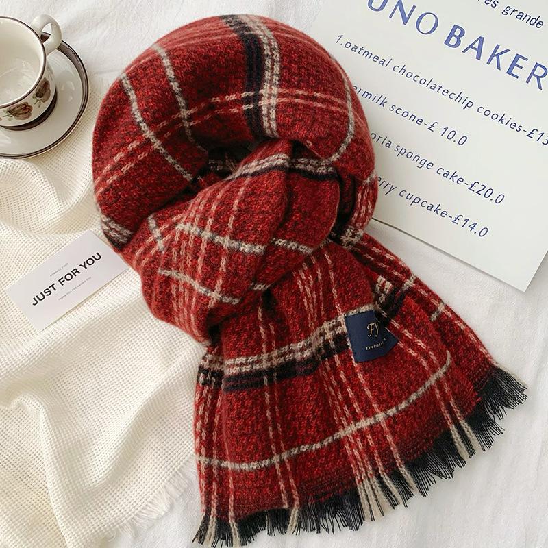 Red Plaid Christmas Scarf Women's Winter Thickened Warm Fashion Winter Versatile Korean Atmosphere Scarf