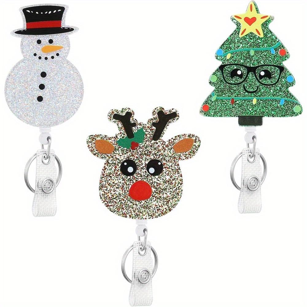 

3 Christmas Badge Reels: reindeer, snowman & tree designs. Nurse ID card clips. чистый