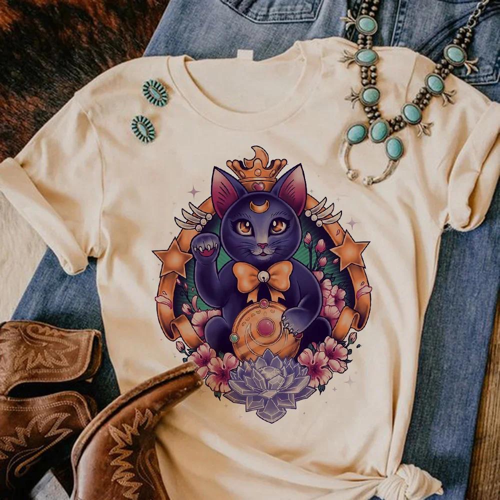 Moon Cat Tshirt Women Anime Harajuku Manga T-shirts Female Comic Graphic Japanese Clothes