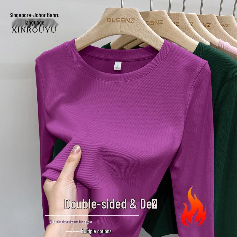 Maglia Termica da Donna a Coste in Pile, Manica Lunga, Girocollo, Caldo Strato Base per Autunno e Inverno