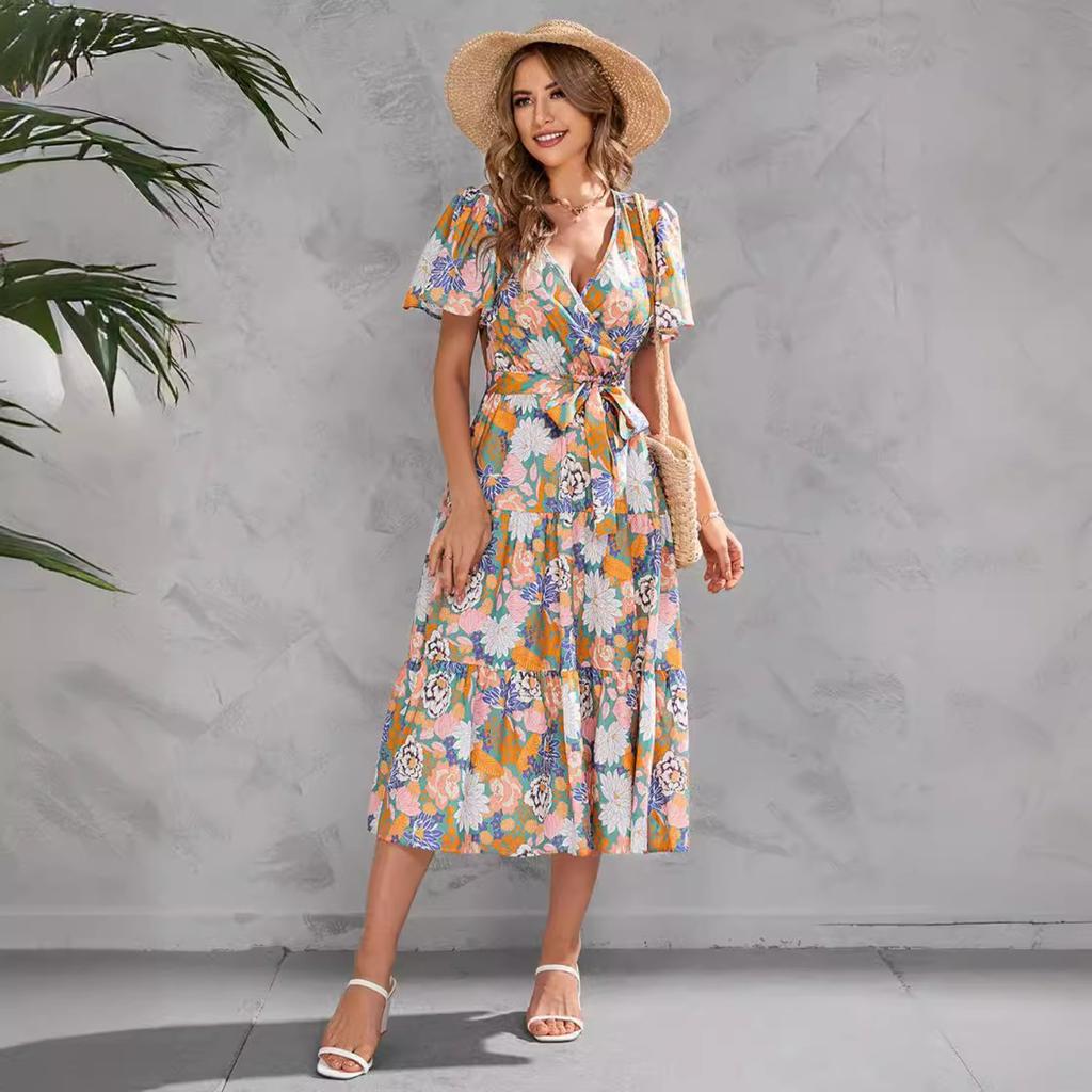2025 New Fashion Trend Dresses Spring Summer Printed Waist Dresses Fashion Women's