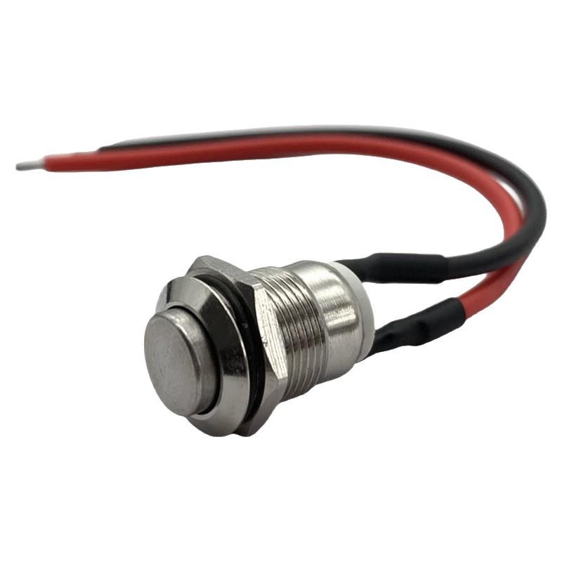 Metal Push Button Switch with Wire: Self-Reset, Momentary, High Head, 8/12/16/19mm, 2-Pin