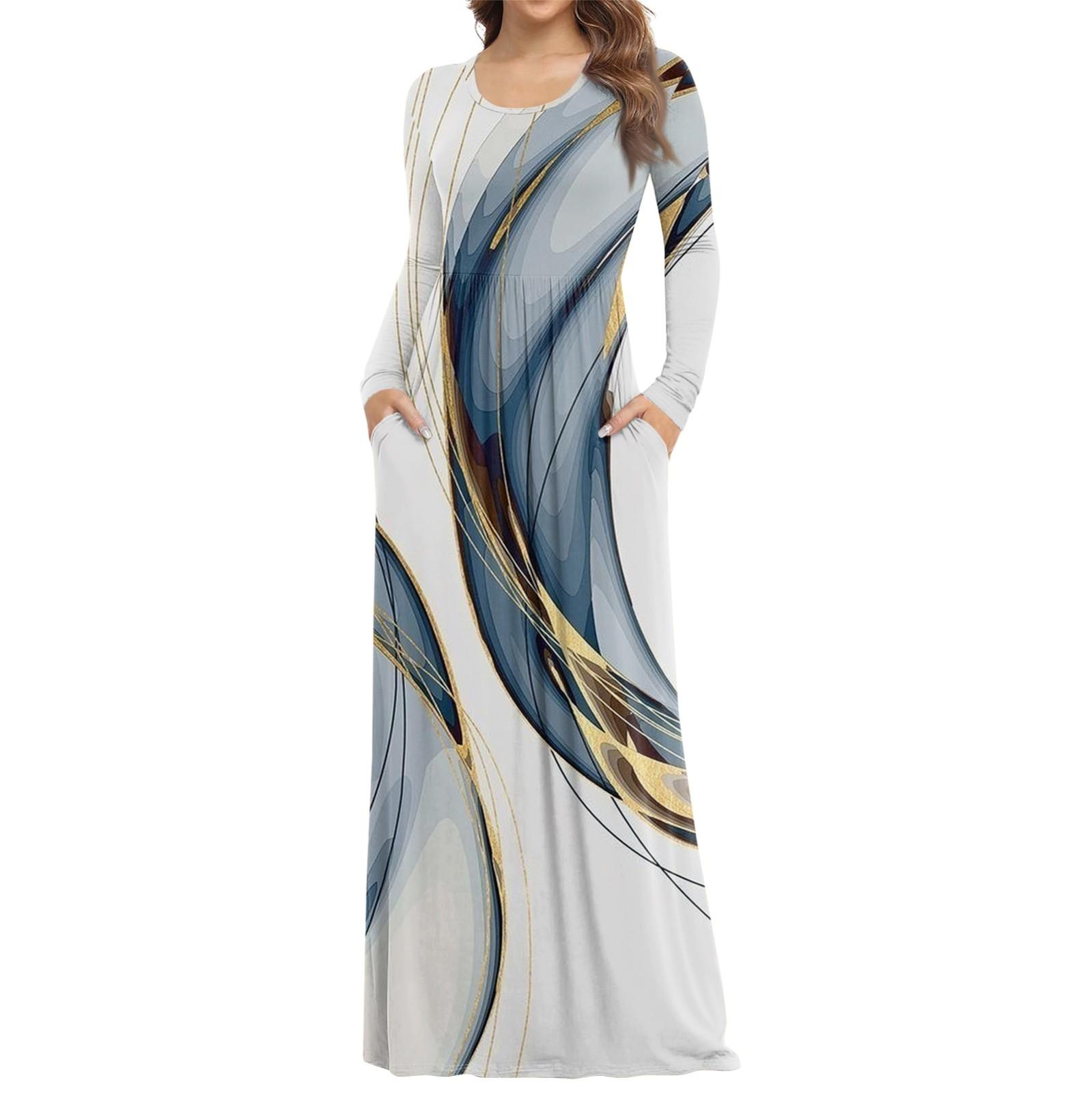 

Женское модное повседневное платье с круглым вырезом и длинными рукавами с карманами XXXL